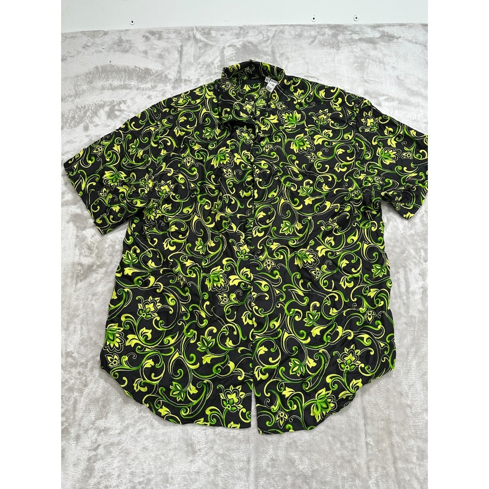 Vintage Versace Classic V2 Shirt Men's Size XL Black Green 100% Silk Italy EUC